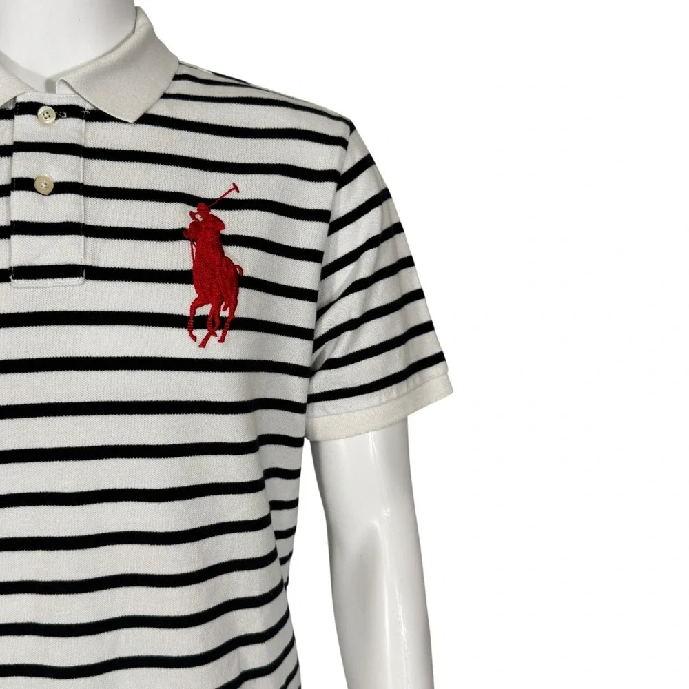 Polo Ralph Lauren Big Pony Striped Polo Shirt Youth/Boys XL White Navy Blue Red‎